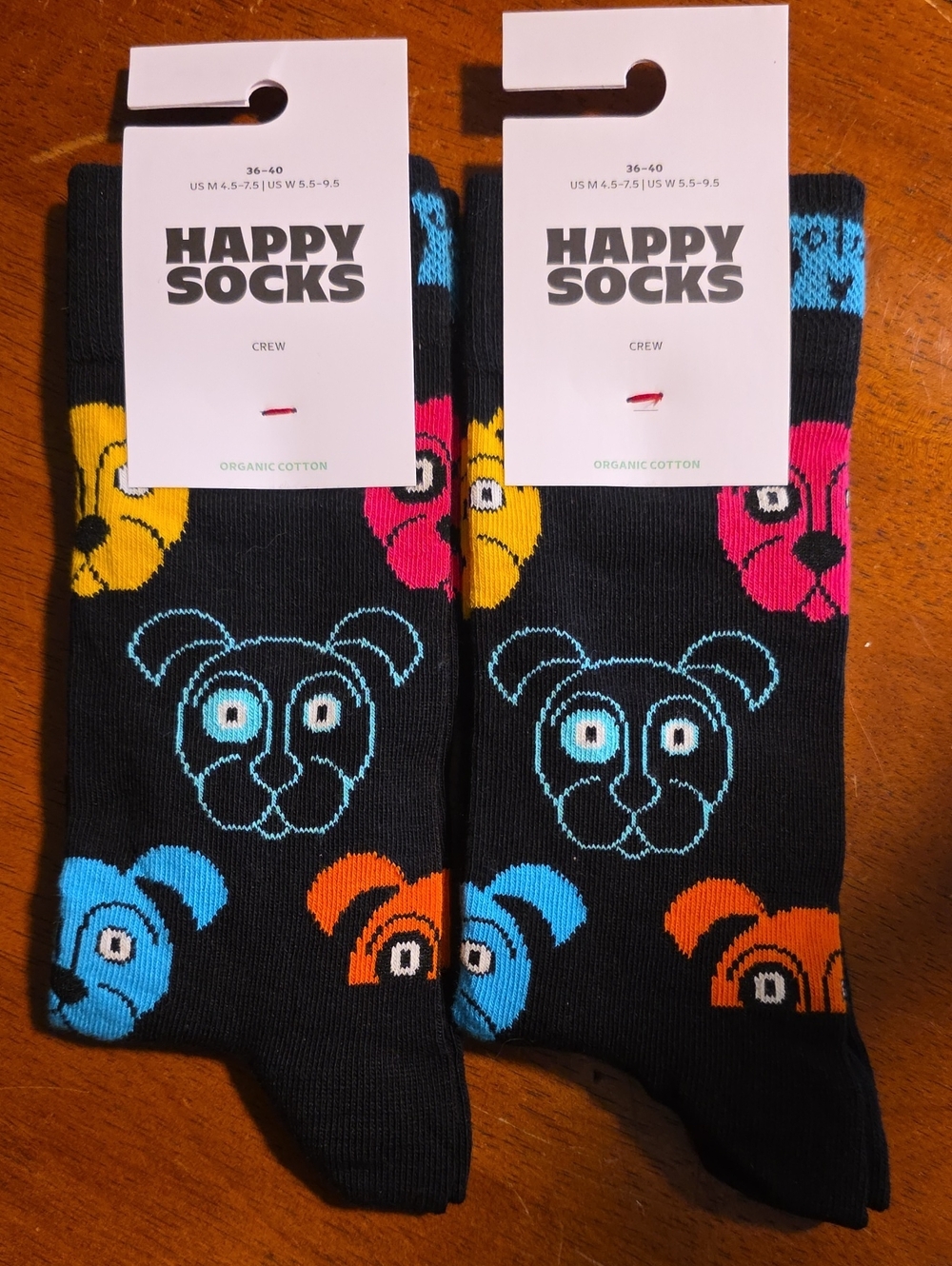 Happy Socks Black Crew Socks with Multicolor Dog Faces